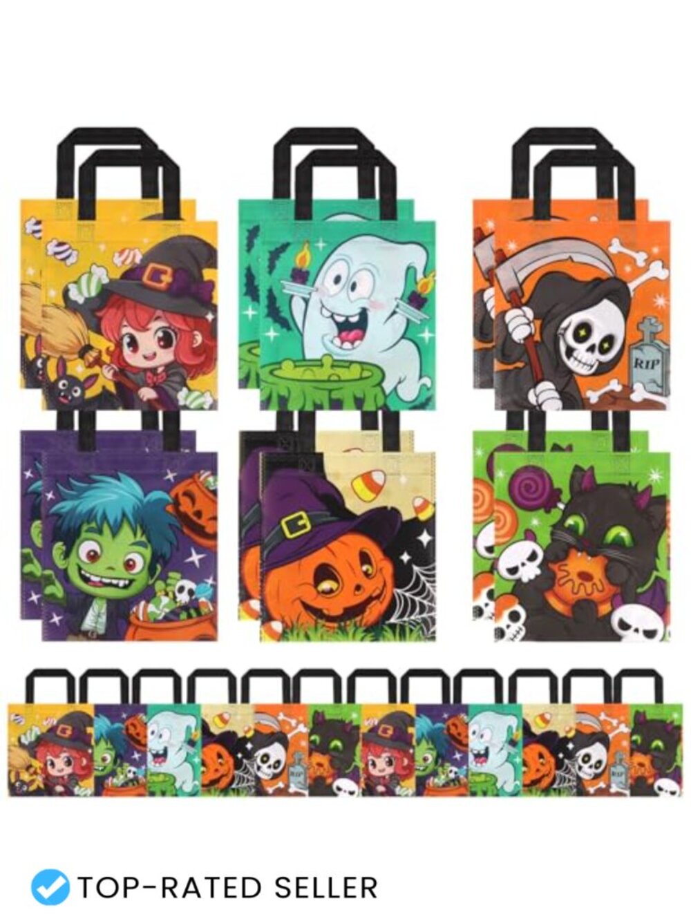 24 Pcs Halloween Non-Woven Treat Bags with Handles - Trick or Treat Totes for